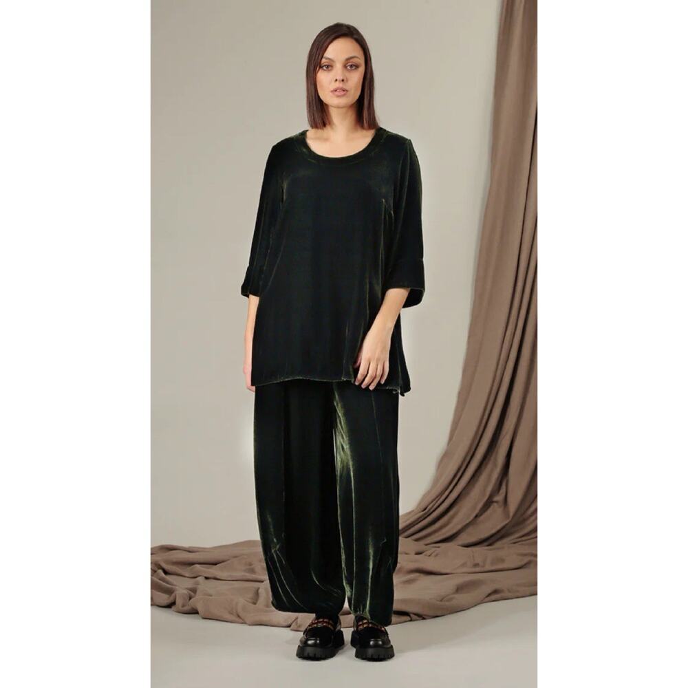 NEW Cut Loose Silk Velvet Set Green Olive Large